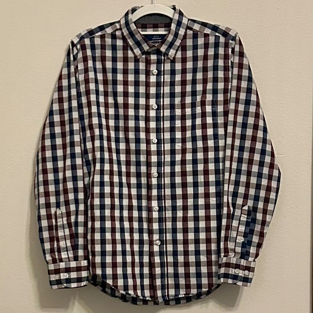 GEORGE Men’s Navy and Burgundy Dress Shirt, Size Small (34-36)